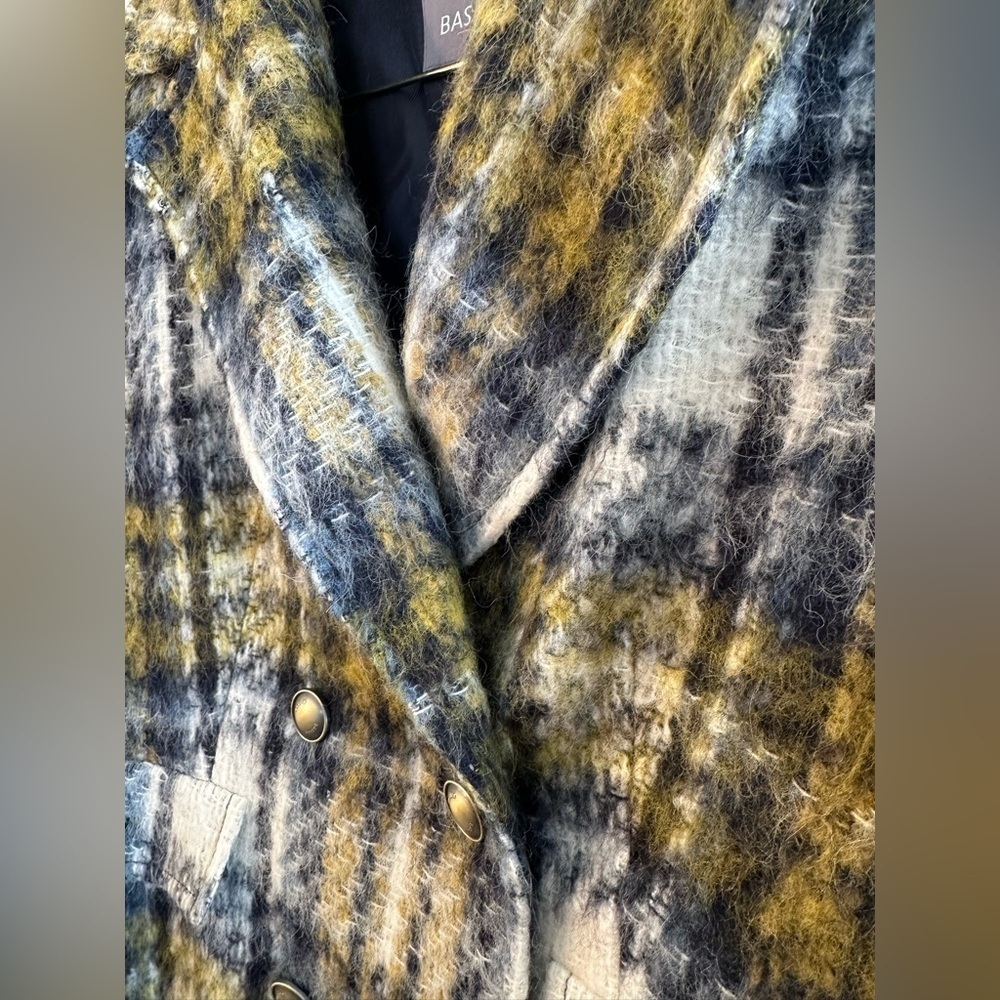 BASLER 40 Old Money Brushed Wool Abstract Plaid City Coat Painterly Tartan Efect - Picture 11 of 16